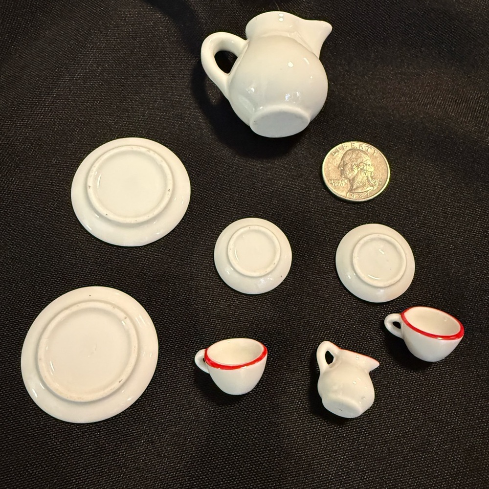 VTG Dollhouse Reutter Teddy Hermann Teddy Bear Mini Porcelain Tea‎ Set 8 Pc - Picture 3 of 16